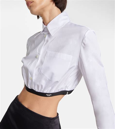 camicia crop prada|Camicia cropped in cotone in Bianco .